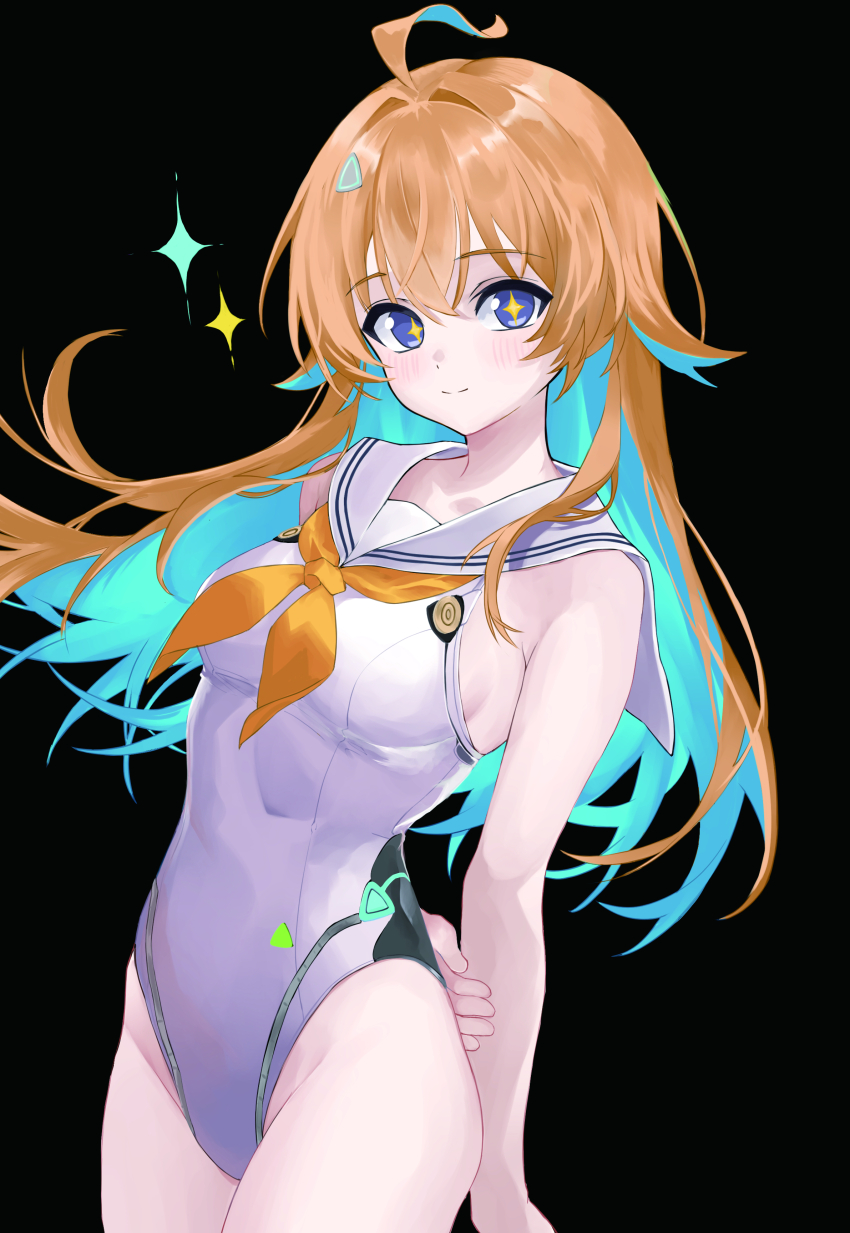 1girl, absurdres, ahoge, aqua_eyes, aqua_hair, black_background, breasts, closed_mouth