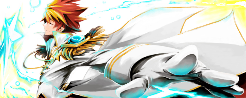 10s, 1boy, bad_id, bad_pixiv_id, blonde_hair, closed_eyes, coat, colored_bangs