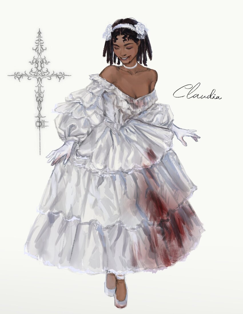 1girl, bare_shoulders, blood, blood_from_mouth, blood_on_clothes, brown_hair, character_name, choker