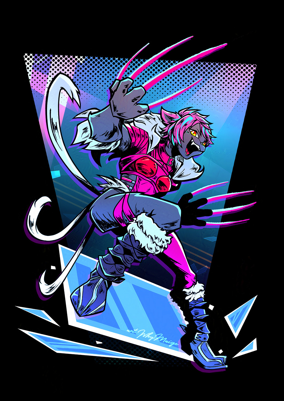 1girl, :d, animal_ears, black_cat_(ff14), boots, cat_ears, claws, colored_skin