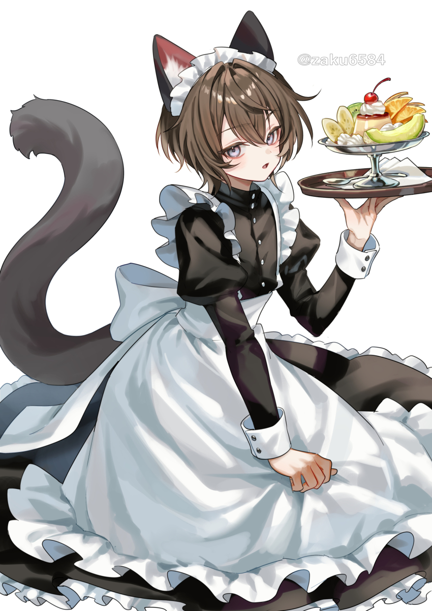 1boy, absurdres, animal_ears, apron, back_bow, black_dress, blue_eyes, bow