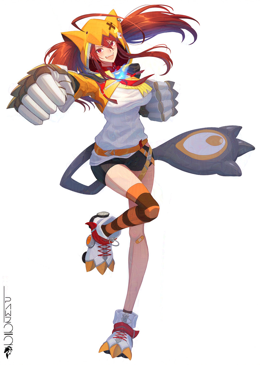 1girl, adversarial_noise, ahoge, alternate_costume, black_shorts, breasts, cosplay, elizabeth_rose_bloodflame