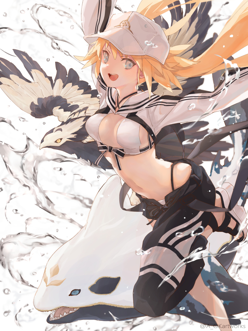 1girl, aopix_001, artoria_caster_(fate), artoria_caster_(swimsuit_berserker)_(first_ascension)_(fate), artoria_pendragon_(fate), asymmetrical_clothes, baseball_cap, bikini