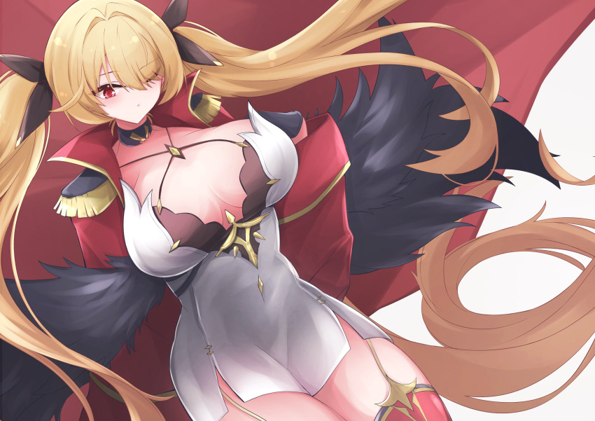 1girl, absurdly_long_hair, absurdres, azur_lane, black_ribbon, blonde_hair, breasts, center_opening