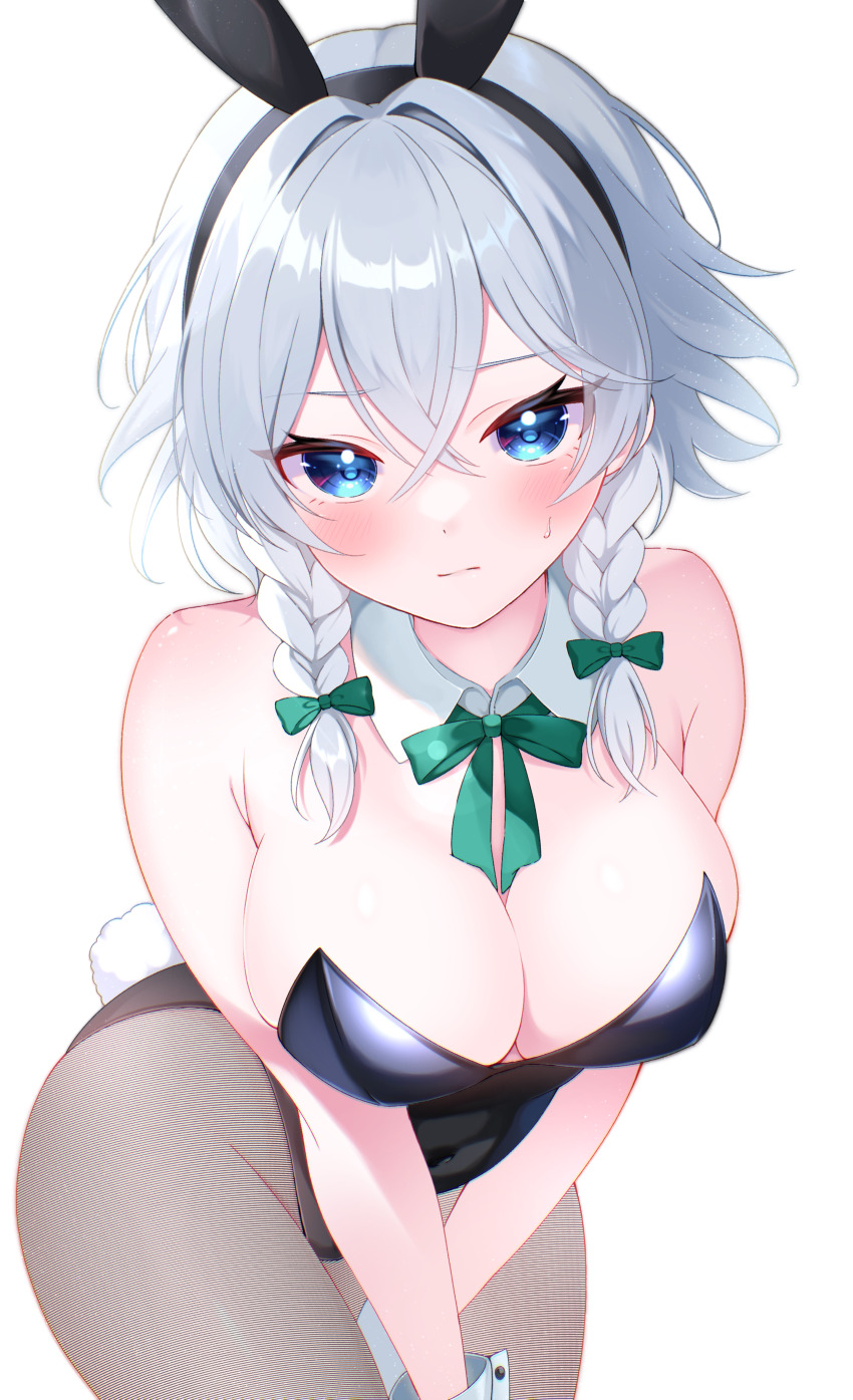 1girl, absurdres, animal_ears, black_pantyhose, blue_eyes, blush, bow, bowtie