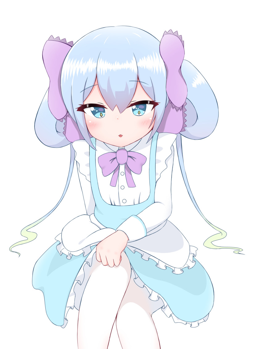 1girl, absurdres, blue_eyes, blue_hair, blue_skirt, bow, double-parted_bangs, double_bun