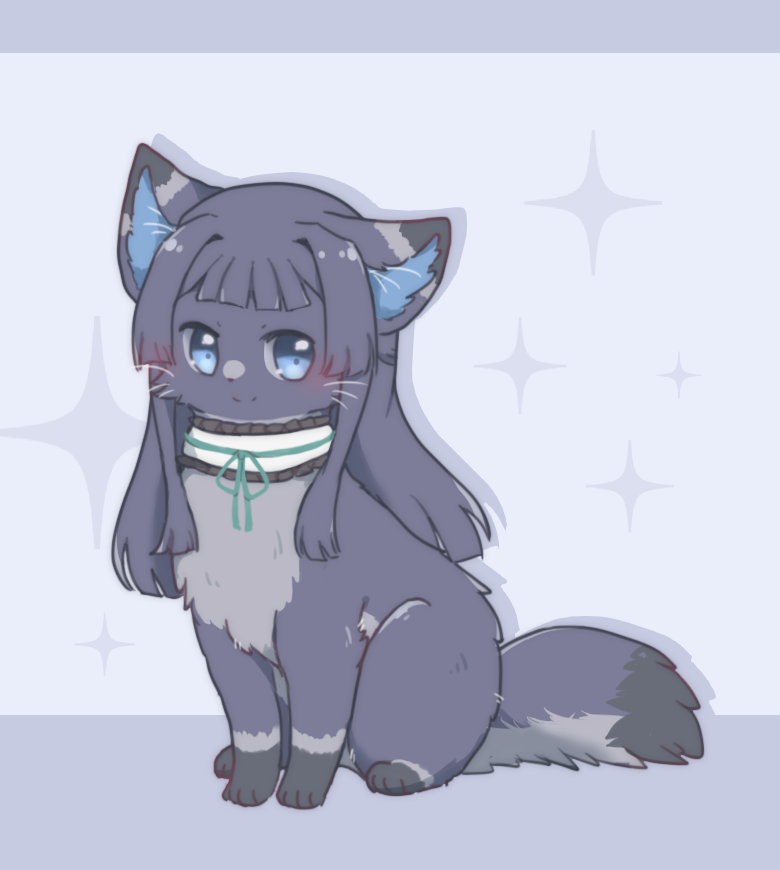 animal, animal_ear_fluff, animal_focus, animalization, black_fur, black_hair, blue_eyes, blush