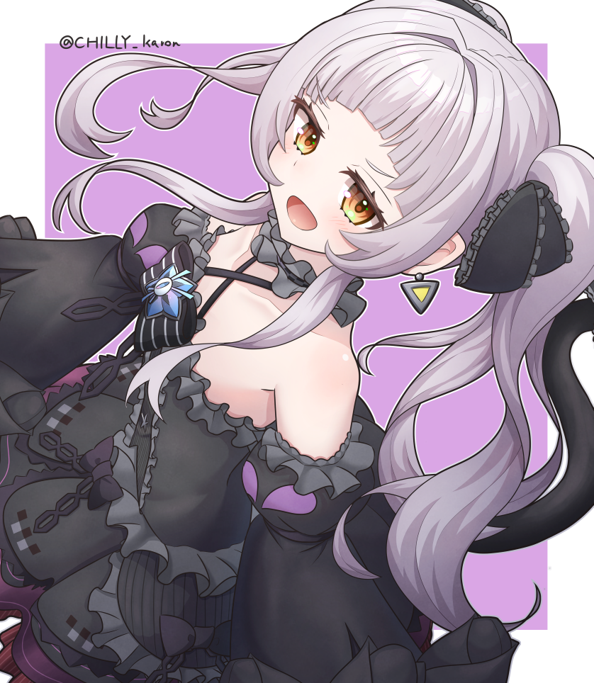 1girl, black_bow, black_choker, black_dress, bow, cat_tail, chiriwi, choker