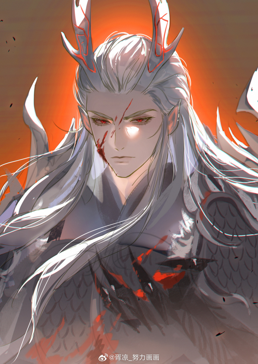 1boy, absurdres, ao_guang_(nezha_zhi_motong_jiangshi), armor, blood, blood_on_clothes, blood_on_face, breastplate