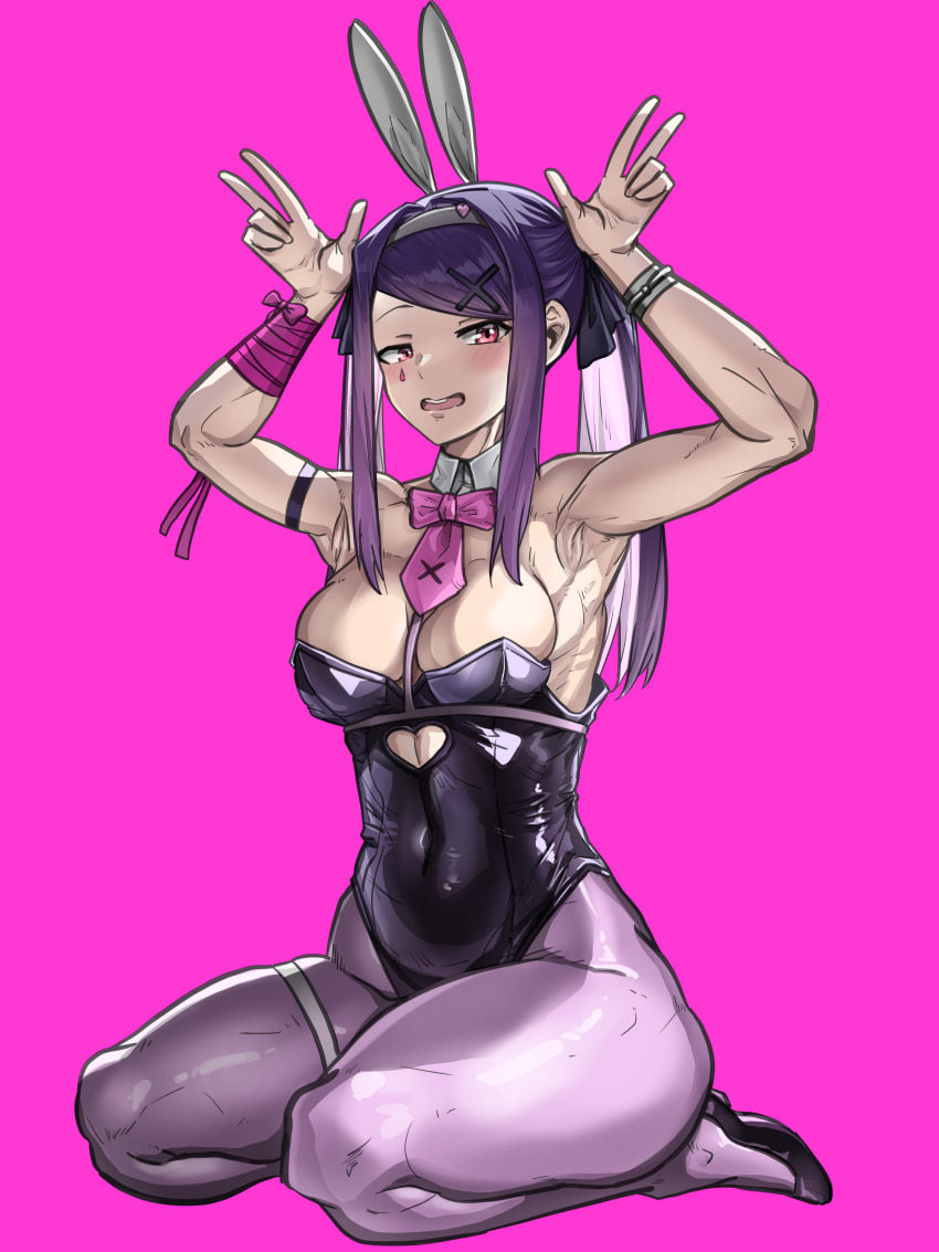 1girl, abs, absurdres, animal_ear_hairband, animal_ears, armpits, blush, breasts