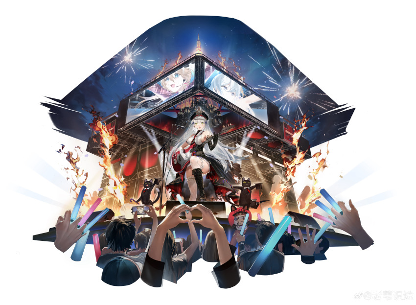 1girl, absurdres, black_boots, boots, camera, cane, cat, clukay_(aflame_accent)_(neural_cloud)