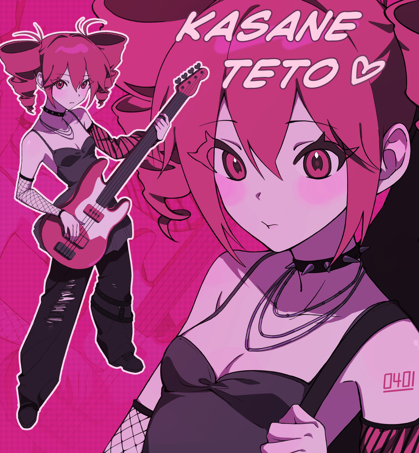 1girl, absurdres, alternate_costume, asymmetrical_sleeves, bass_guitar, black_camisole, black_pants, black_shoes