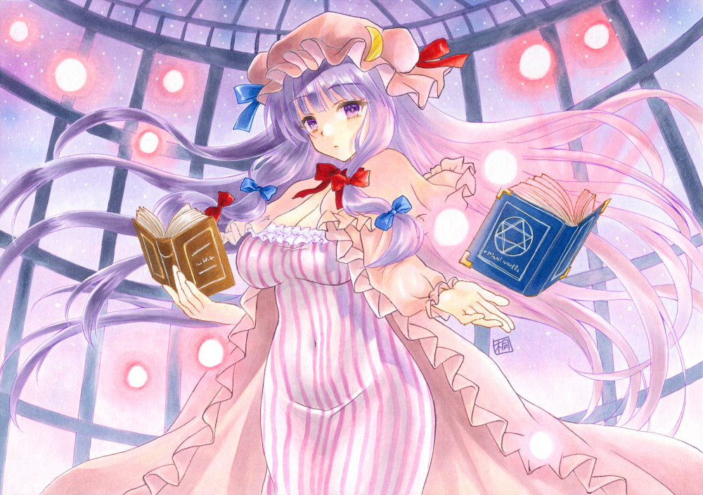 1girl, :o, blue_bow, blue_ribbon, blunt_bangs, book, bow, bowtie