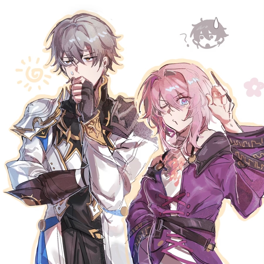 1girl, 2boys, caelus_(honkai:_star_rail), cosplay, cyrene_(philia093)_(honkai:_star_rail), cyrene_(honkai:_star_rail), cyrene_(honkai:_star_rail)_(cosplay), dan_heng_(honkai:_star_rail)