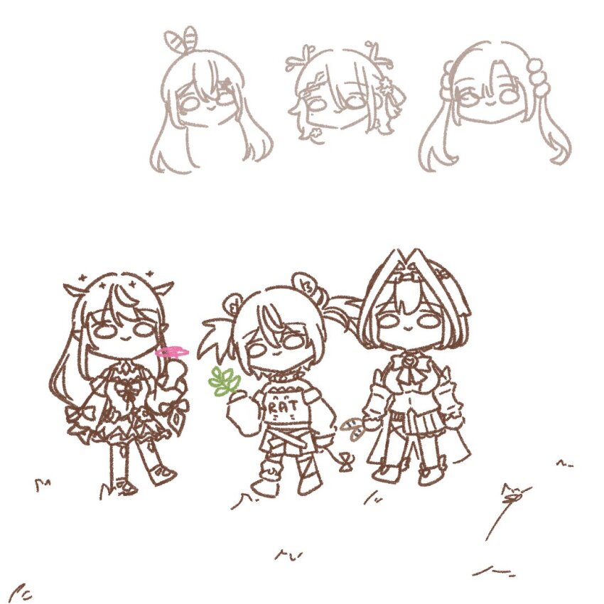 6+girls, animal_ears, bare_shoulders, bow, braid, branch, brooch, cape