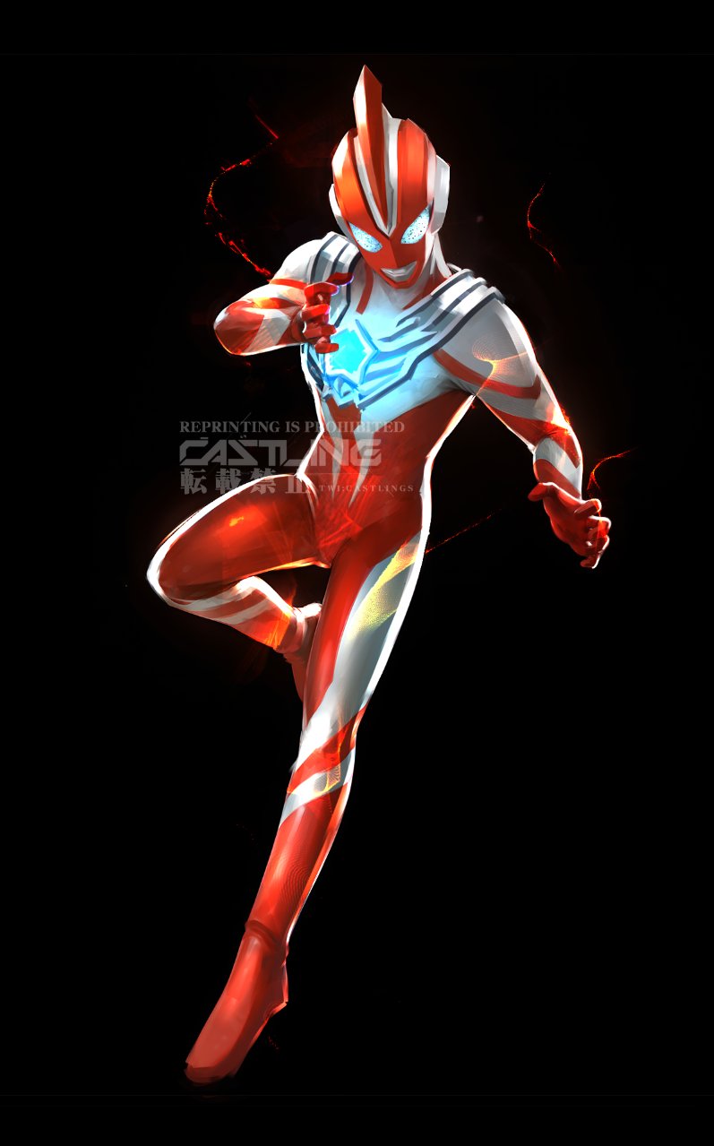 1boy, alien, blue_eyes, castlings, color_timer, colored_skin, compound_eyes, glowing_chest