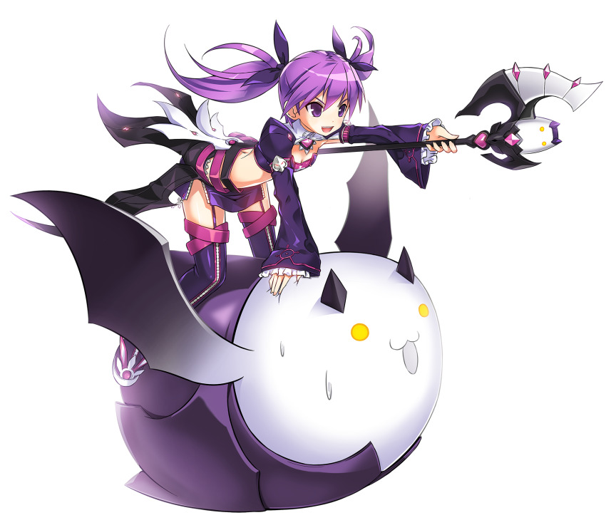 1girl, aisha_landar, arm_belt, armored_shoes, axe, backlighting, battle_axe, belt