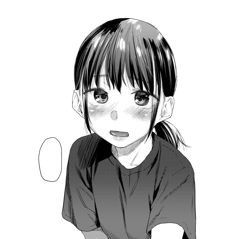 1girl, absurdres, blush, commentary_request, eisuke_(gobangai_hole_boys), flat_chest, greyscale, highres