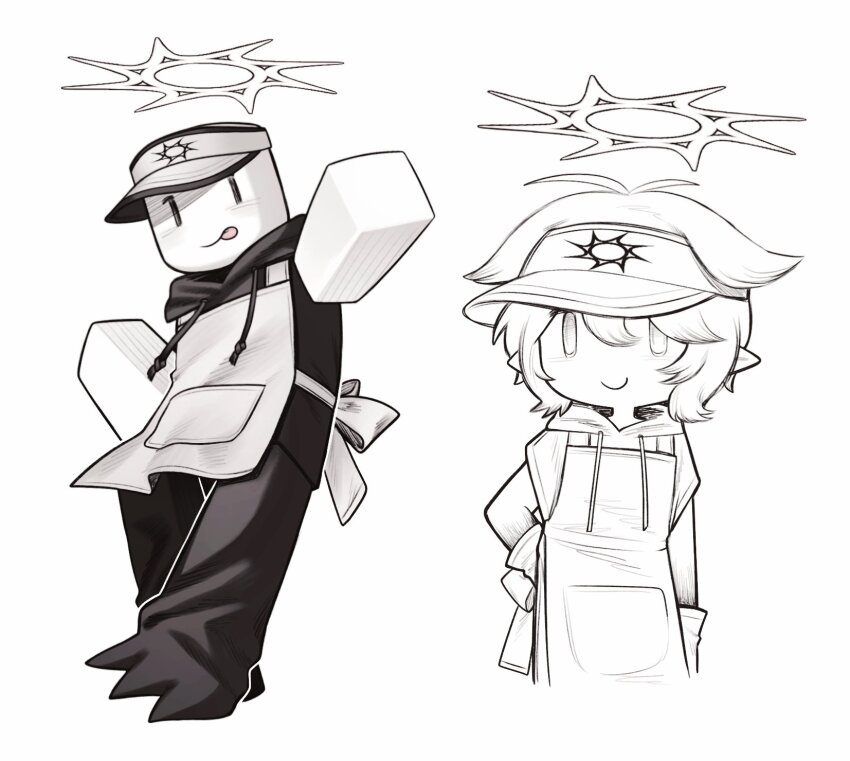 1other, appleheart04, apron, closed_mouth, gloves, hair_flaps, halo, highres