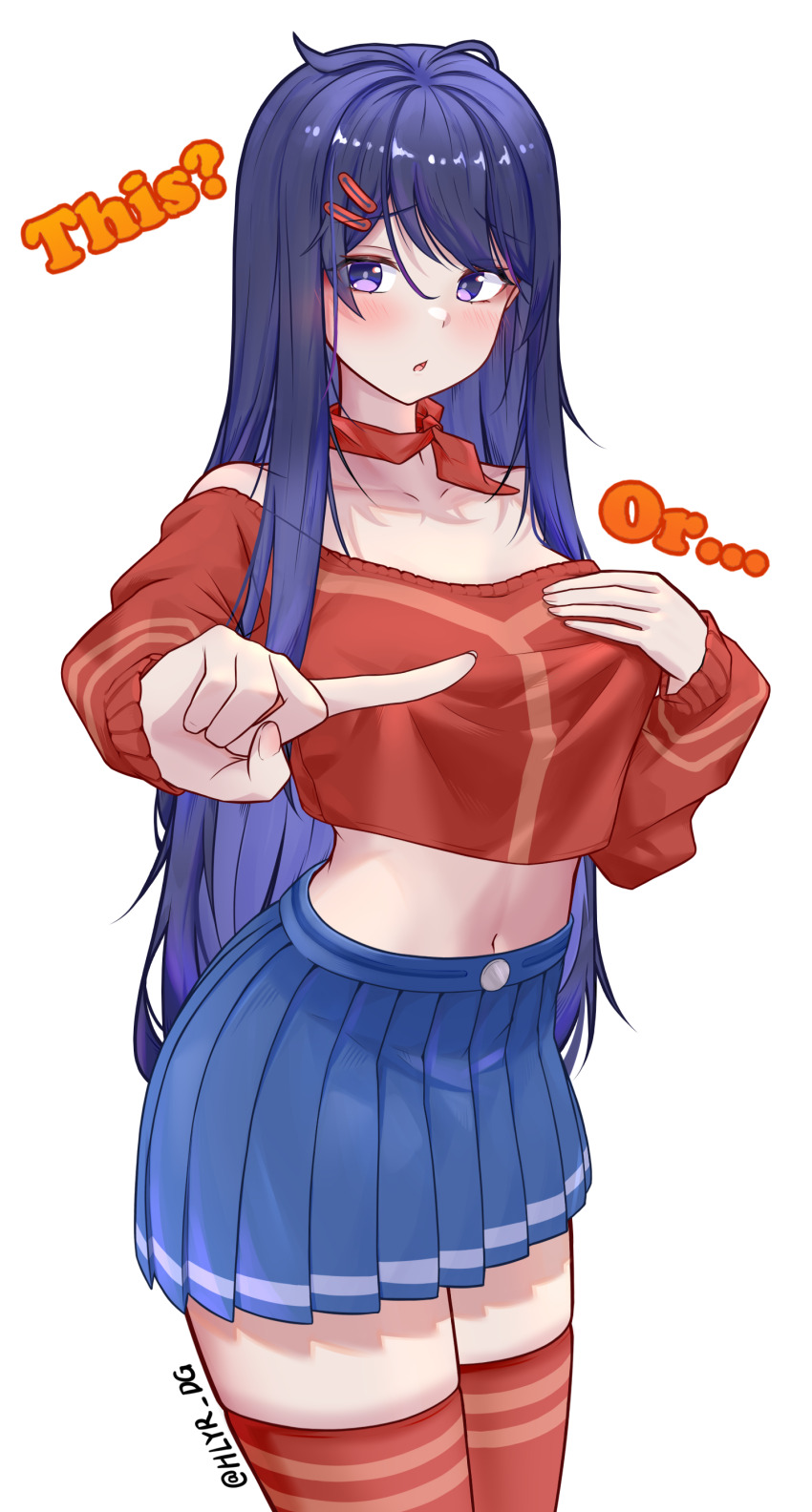 1girl, absurdres, blue_eyes, blue_hair, blue_skirt, blush, bow, bow_choker