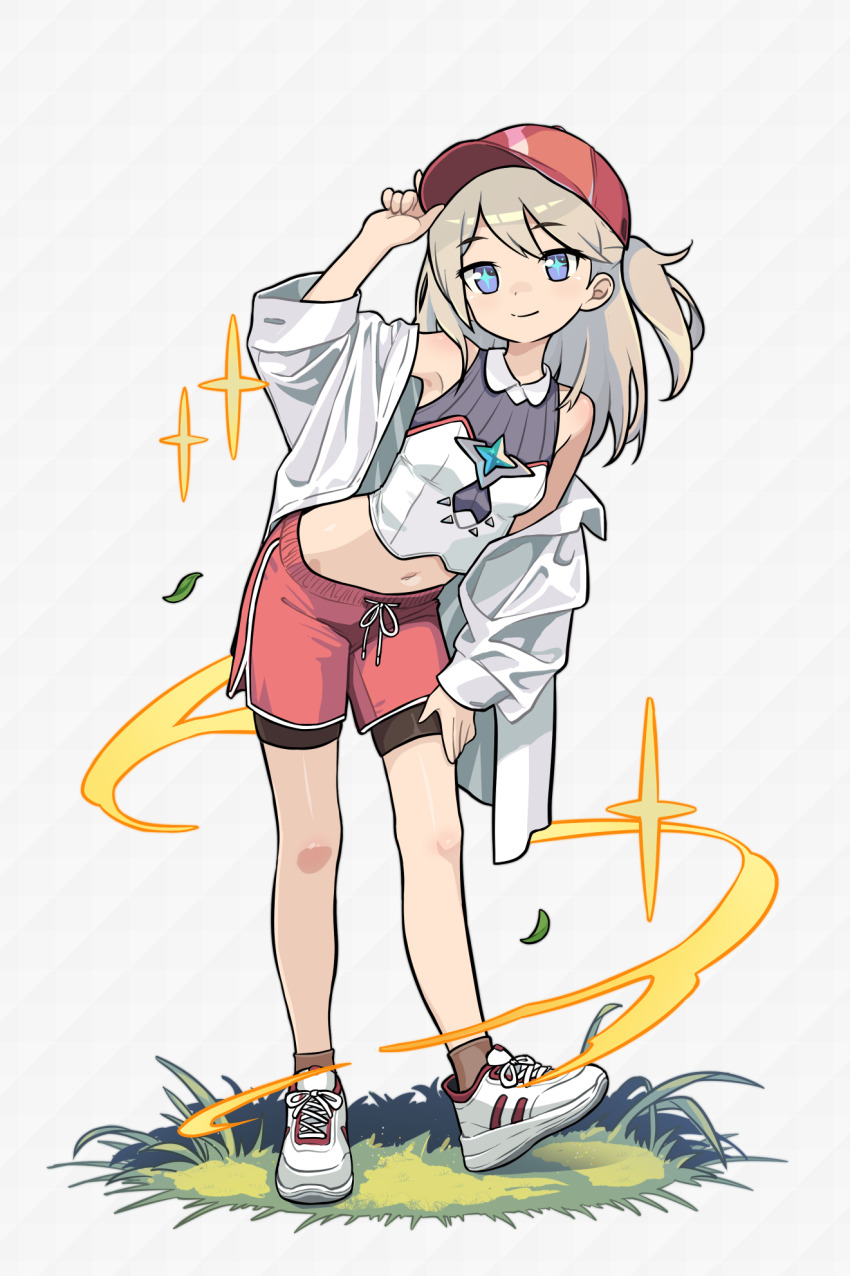 +_+, 1girl, blonde_hair, closed_mouth, commentary_request, full_body, grey_hair, hat