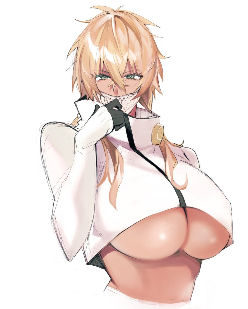 2023, bleach, blonde_hair, breasts, colored_eyelashes, cropped_jacket, dark-skinned_female, dark_skin
