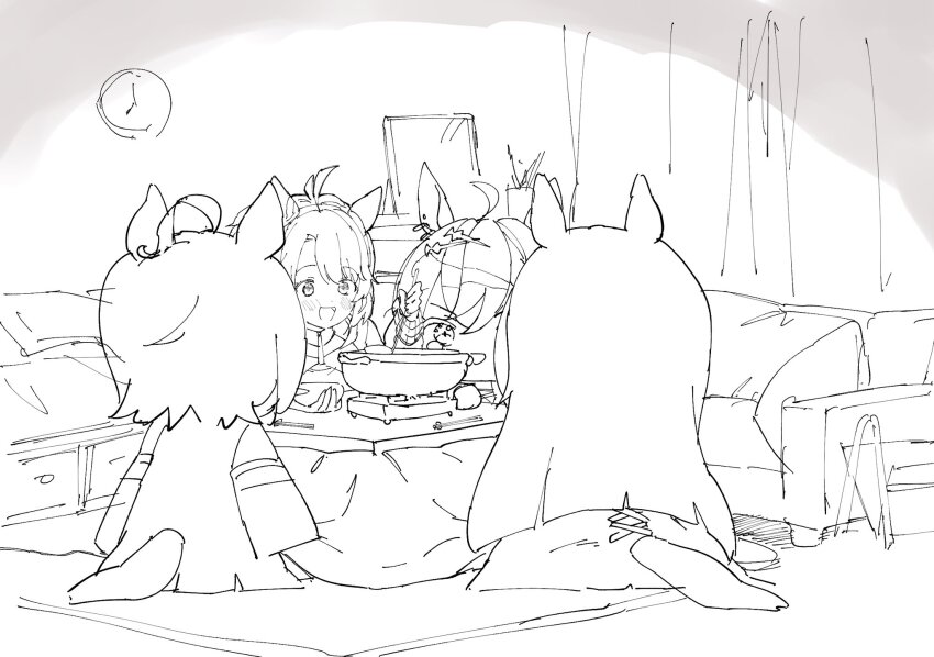 1girl, agnes_tachyon_(umamusume), ahoge, animal_ear_piercing, animal_ears, bed, bedroom, blush_stickers