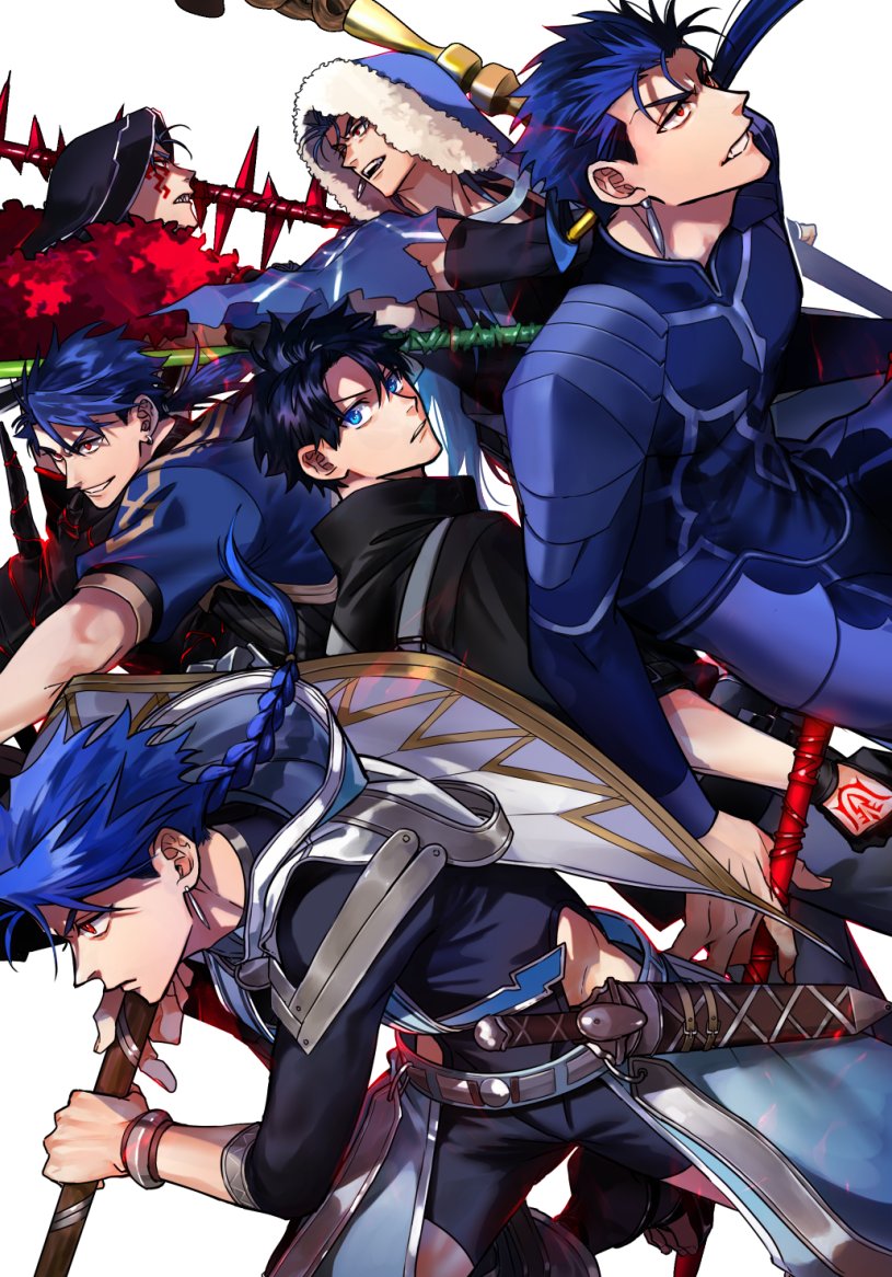 6+boys, black_hair, blue_bodysuit, blue_eyes, blue_hair, bodysuit, braid, braided_ponytail