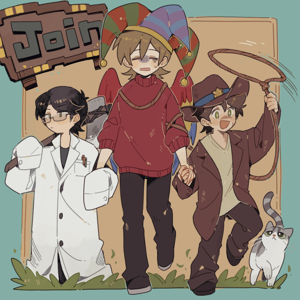 3boys, aged_down, animification, axe, babysitter, bird_boy, bird_wings, black_hair