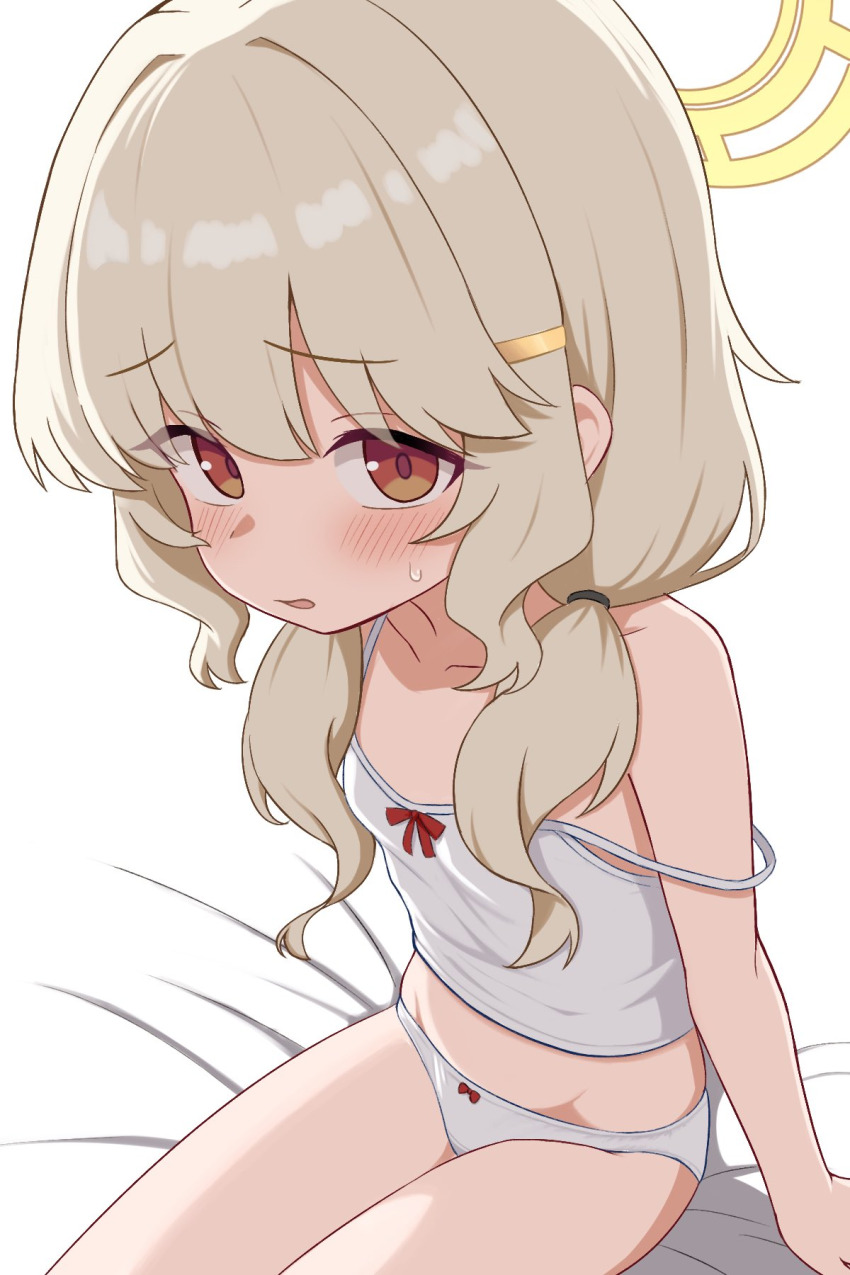 1girl, aoba_(blue_archive), blue_archive, blush, bow, bow_camisole, bow_panties, breasts