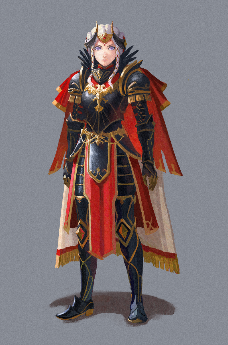 1girl, alternate_costume, armor, black_armor, black_shoes, breasts, cape, closed_mouth