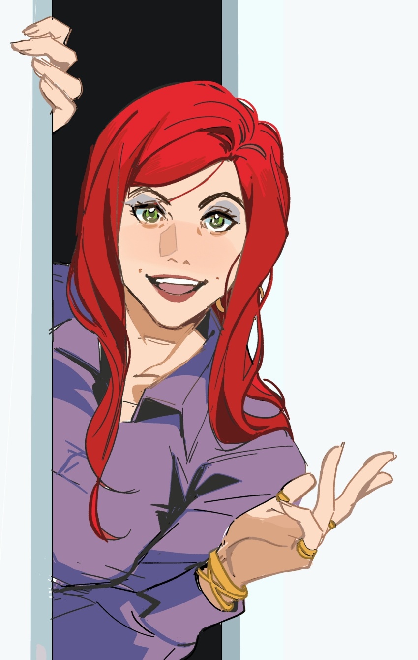 1girl, absurdres, bracelet, breasts, chinese_commentary, collarbone, collared_shirt, earrings