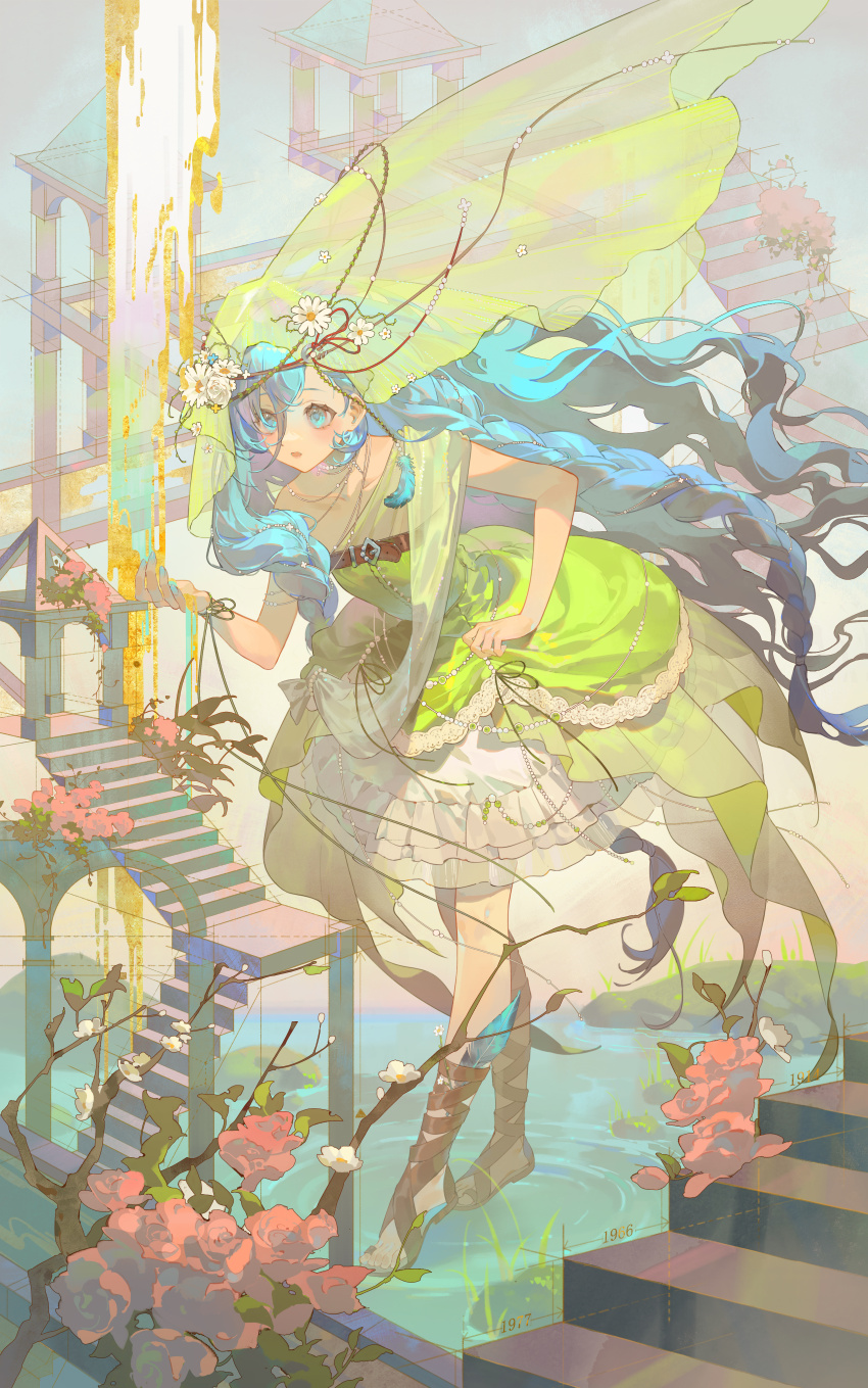1girl, 37_(happy_bird_catcher)_(reverse:1999), 37_(reverse:1999), :o, absurdres, blue_eyes, blue_hair, branch
