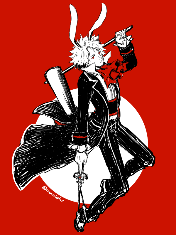 1boy, animal_ears, ascot, black_coat, classicaloid, closed_mouth, coat, conductor_baton