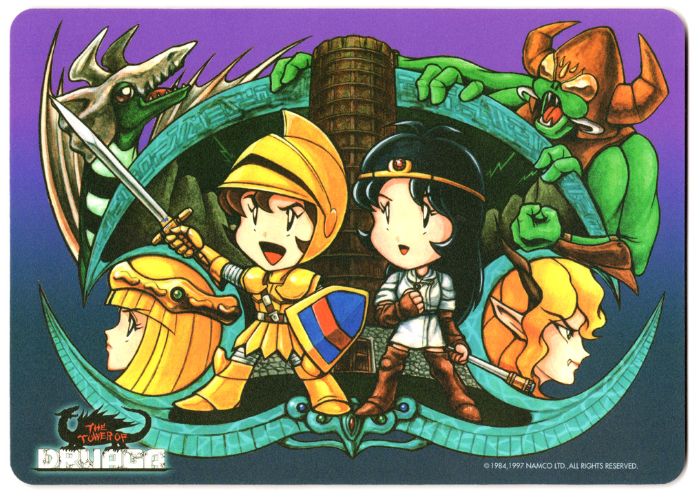 1980s_(style), 3girls, armor, black_hair, blonde_hair, boots, brown_hair, chibi