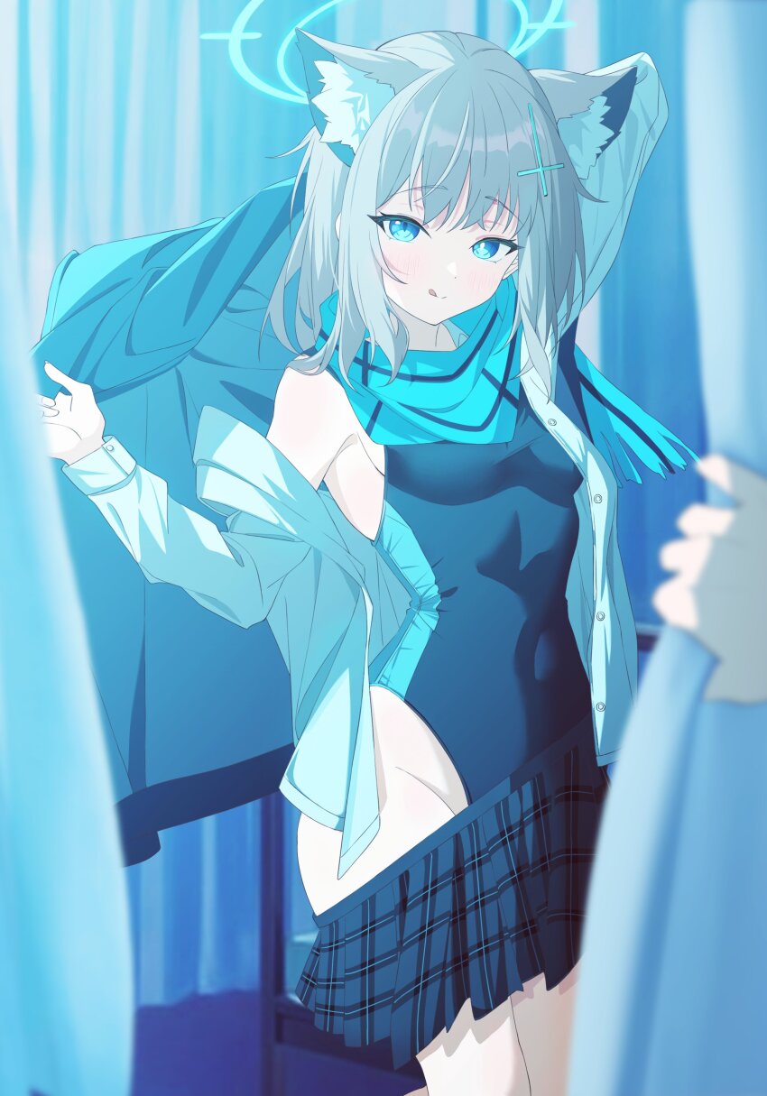 1girl, absurdres, animal_ear_fluff, animal_ears, bare_shoulders, blue_archive, blue_eyes, blue_halo