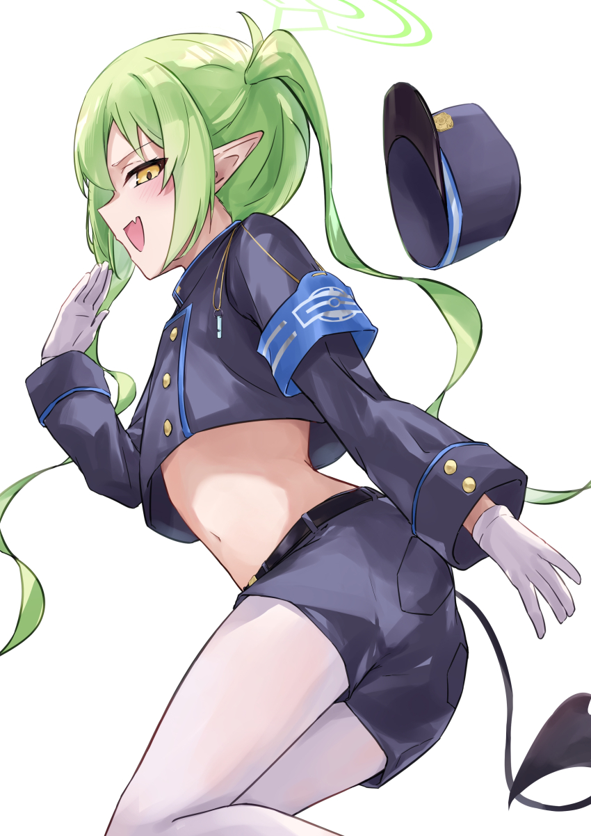 1girl, absurdres, belt, black_belt, blue_archive, blue_hat, blue_jacket, blue_shorts