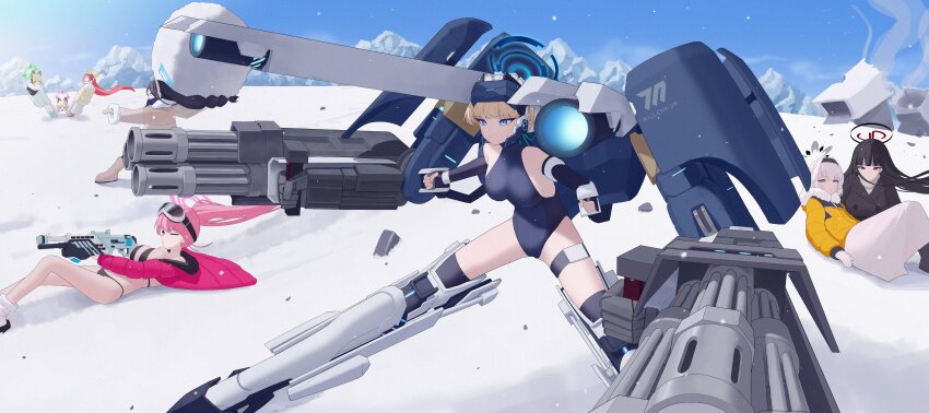 absurdres, alternate_costume, animal_ear_headphones, animal_ears, aris_(blue_archive), aris_(winter)_(blue_archive), bare_shoulders, bikini