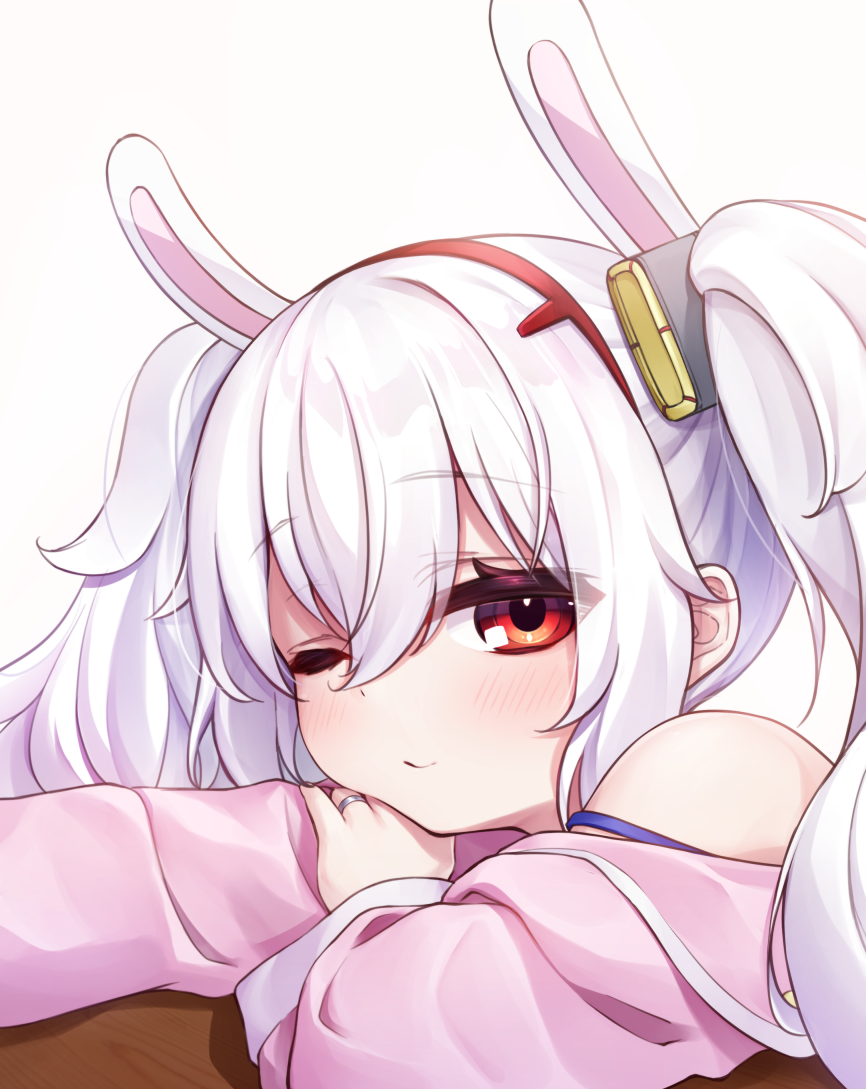 1girl, animal_ears, azur_lane, blue_camisole, camisole, closed_mouth, commentary_request, fake_animal_ears