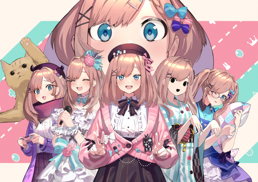 1girl, absurdres, aqua_bow, aqua_nails, beret, black_bow, black_bowtie, black_eyes