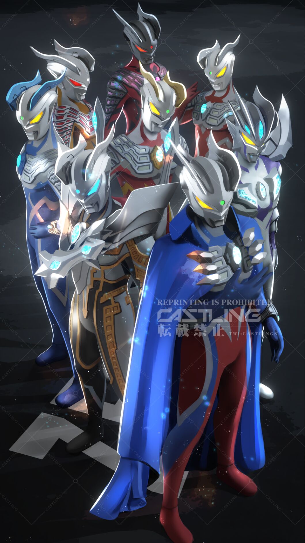 2boys, \m/, alien, arm_blade, armor, artist_name, black_background, black_skin