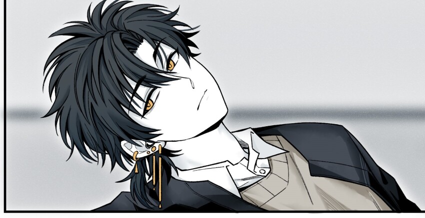 1boy, black_border, black_hair, black_jacket, border, cheng_xiaoshi, closed_mouth, collared_shirt