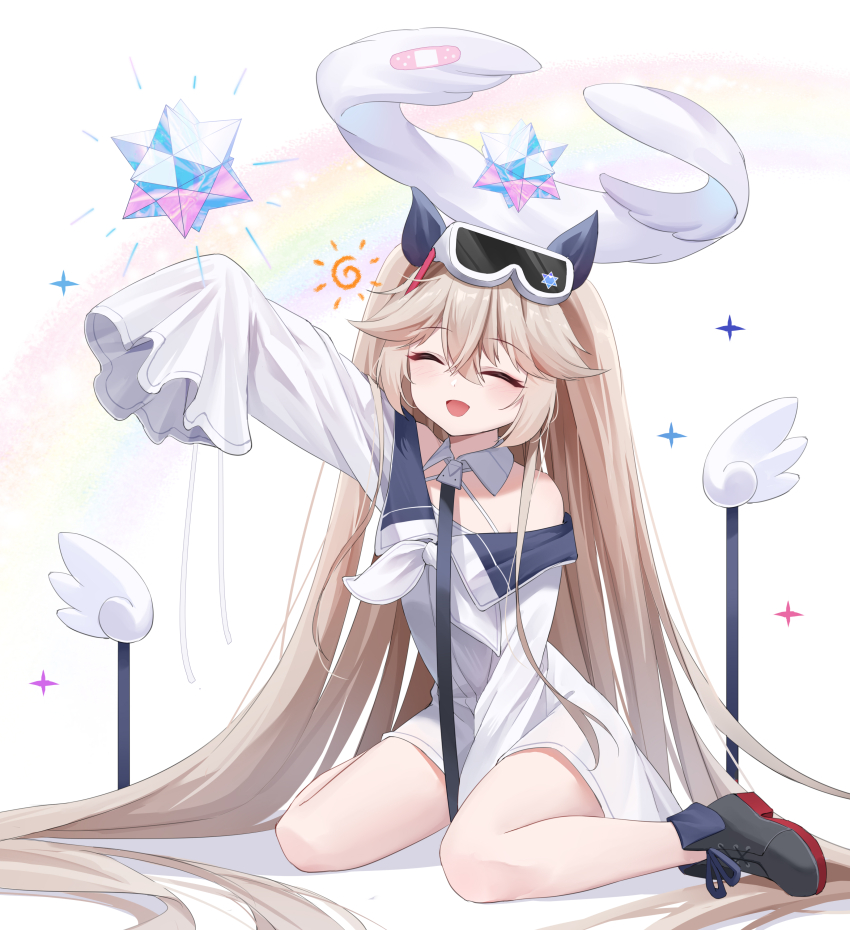 1girl, absurdres, anchorage_(azur_lane), azur_lane, black_shoes, blonde_hair, closed_eyes, collar