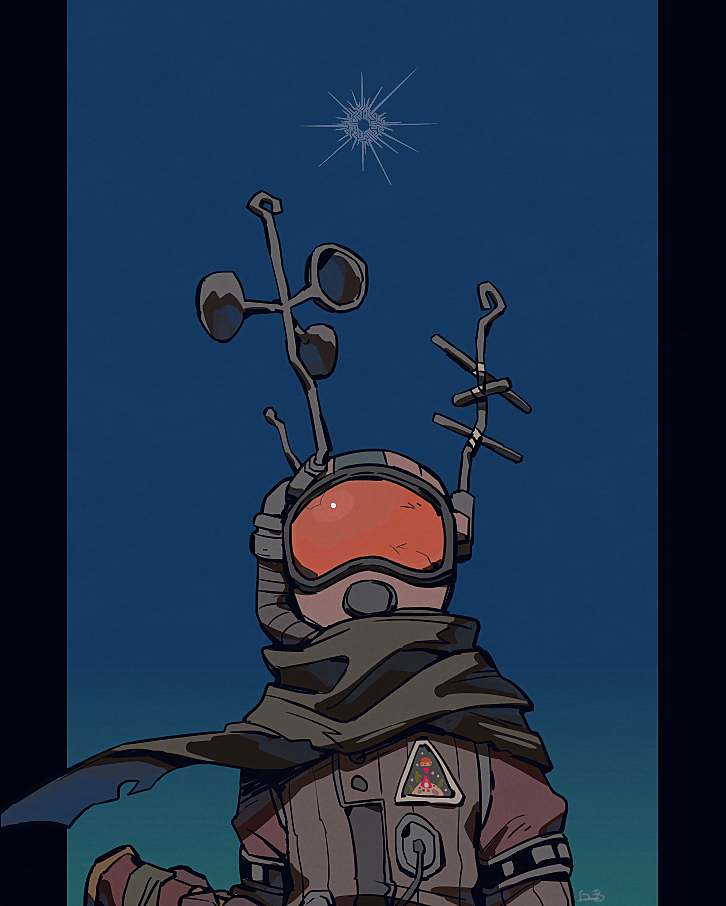 1other, badge, blue_background, brown_scarf, covered_face, facing_viewer, gabbro, helmet