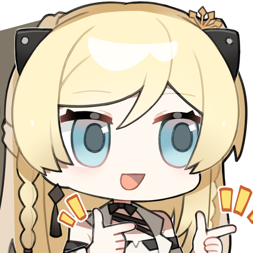 1girl, :d, artist_request, black_ribbon, blonde_hair, blue_eyes, braid, chibi