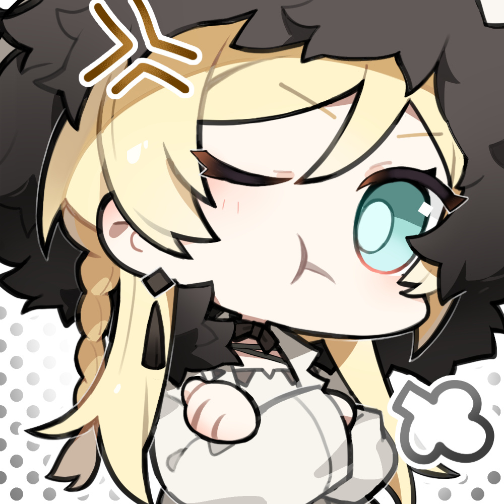 1girl, anger_vein, artist_request, black_ribbon, blonde_hair, blue_eyes, braid, chibi