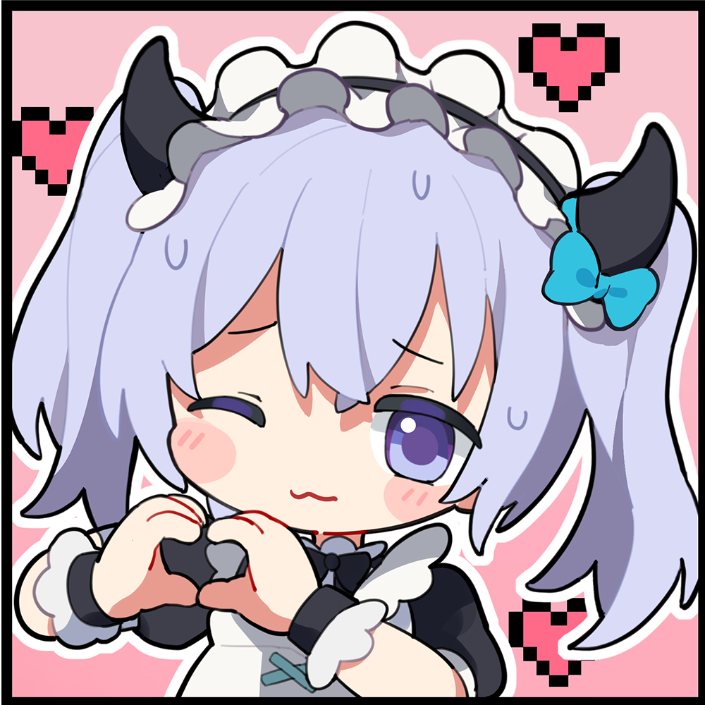 1girl, :3, apron, artist_request, blue_eyes, blush_stickers, chibi, chibi_only