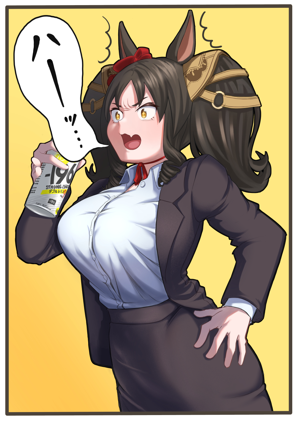 1girl, alternate_costume, animal_ears, black_hair, black_jacket, black_skirt, border, breasts