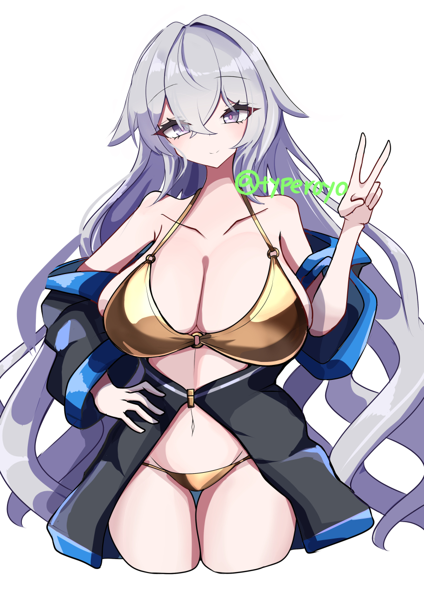 1girl, absurdres, bikini, black_jacket, breasts, bronya_zaychik, bronya_zaychik_(silverwing:_n-ex), cleavage