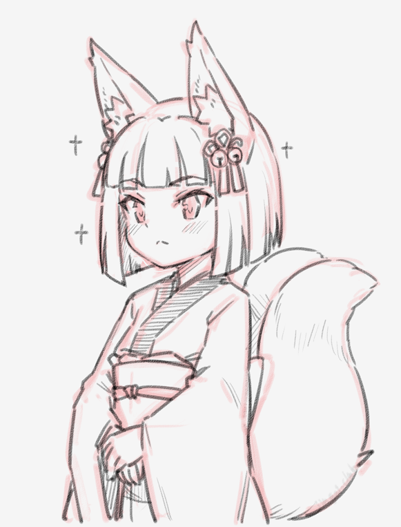 1girl, :<, animal_ear_fluff, animal_ears, bell, blunt_bangs, blunt_ends, closed_mouth